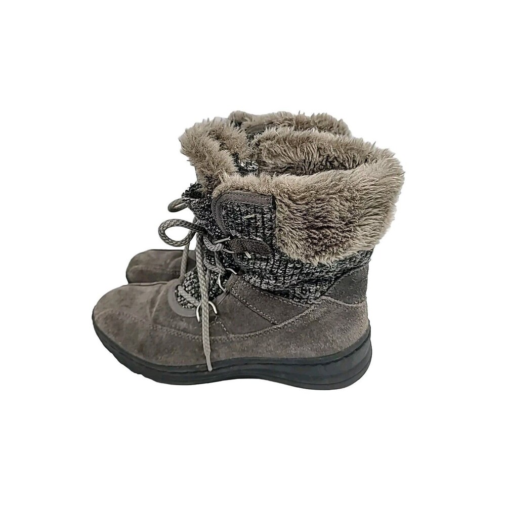 Baretraps Aero Boots Womens Size 7 M Gray Leather Textile Fur Lined Lace Up Shoe